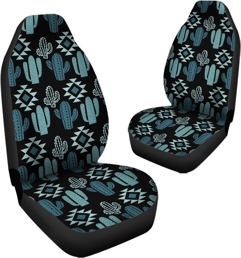 Howilath Women Men Car Front Seat Covers Set of 2, Aztec Southwest Cactus Print High Back Stretchy Bucket Seats for Most Cars, SUV - Image 3